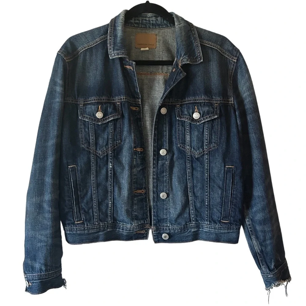 American Eagle Distressed Denim Jacket Small - Picture 1 of 9